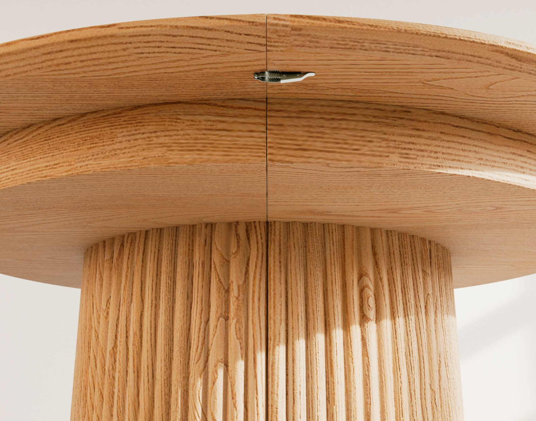 Table à manger ronde extensible avec 2 coffres de rangement effet bois 4 à 8 personnes Freya