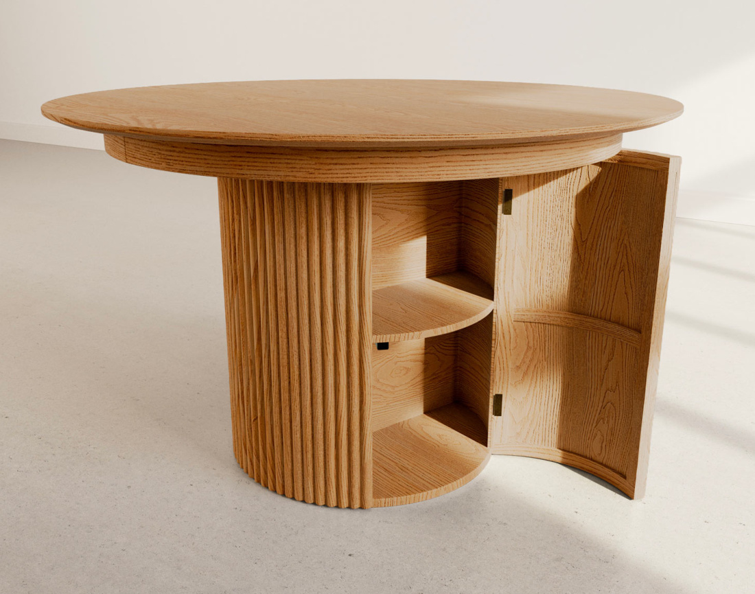 Table à manger ronde extensible avec 2 coffres de rangement effet bois 4 à 8 personnes Freya
