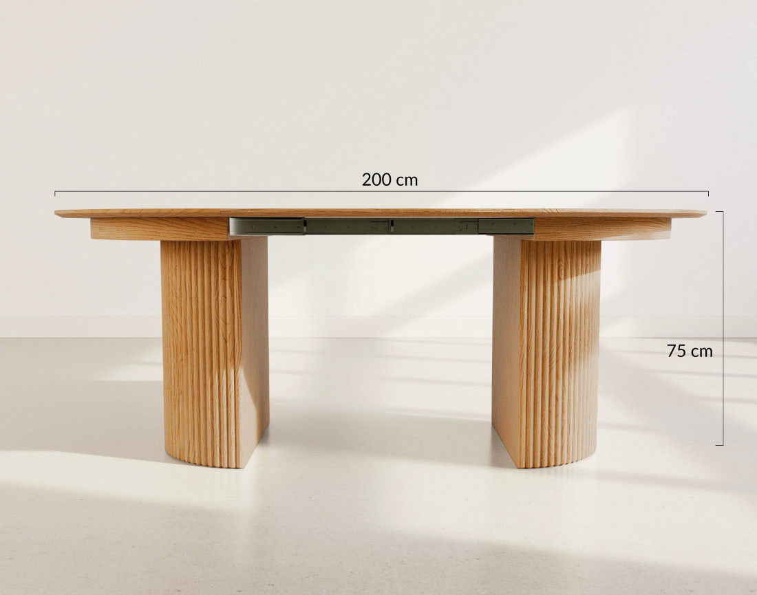 Table à manger ronde extensible avec 2 coffres de rangement effet bois 4 à 8 personnes Freya