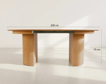 Table à manger ronde extensible avec 2 coffres de rangement effet bois 4 à 8 personnes Freya