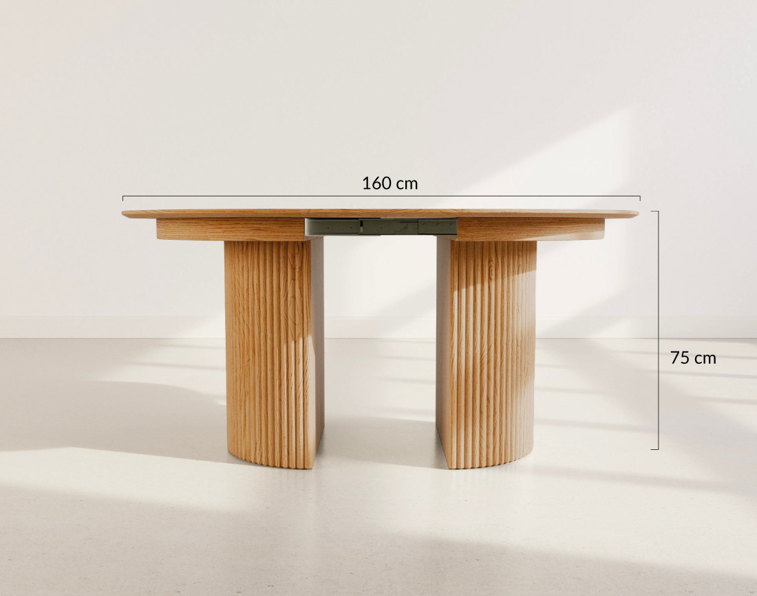 Table à manger ronde extensible avec 2 coffres de rangement effet bois 4 à 8 personnes Freya