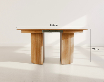 Table à manger ronde extensible avec 2 coffres de rangement effet bois 4 à 8 personnes Freya