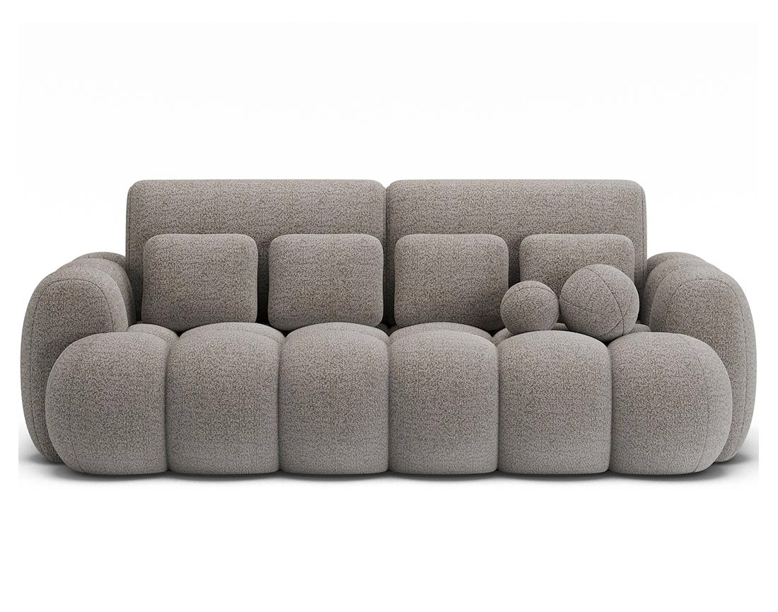 Canapé droit 3 places convertible avec coffre en tissu bouclette Dorian