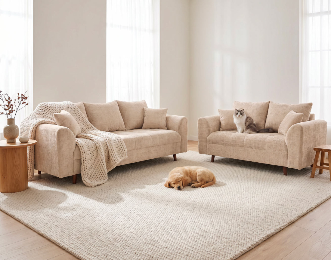 Ensemble de canapés droits Rune 2+3 places velours texturé - Best Mobilier