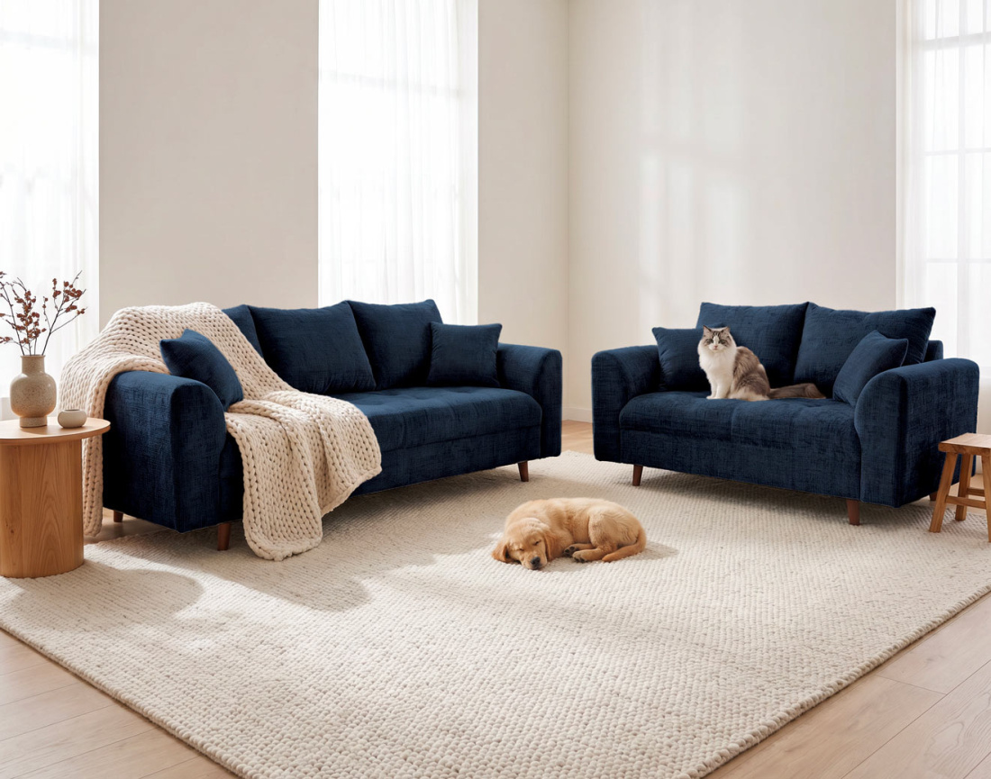 Ensemble de canapés droits Rune 2+3 places velours texturé - Best Mobilier