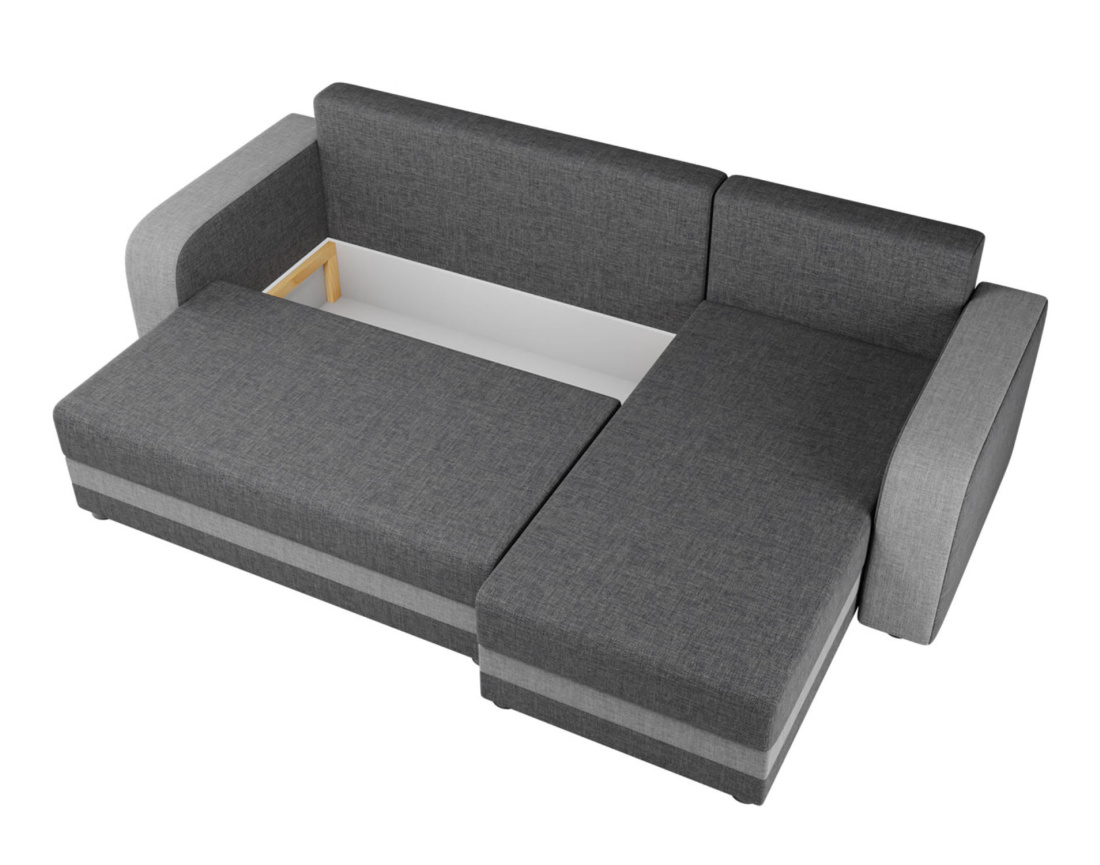 Canapé d'angle réversible 4 places convertible avec coffre en tissu bicolore Harvey