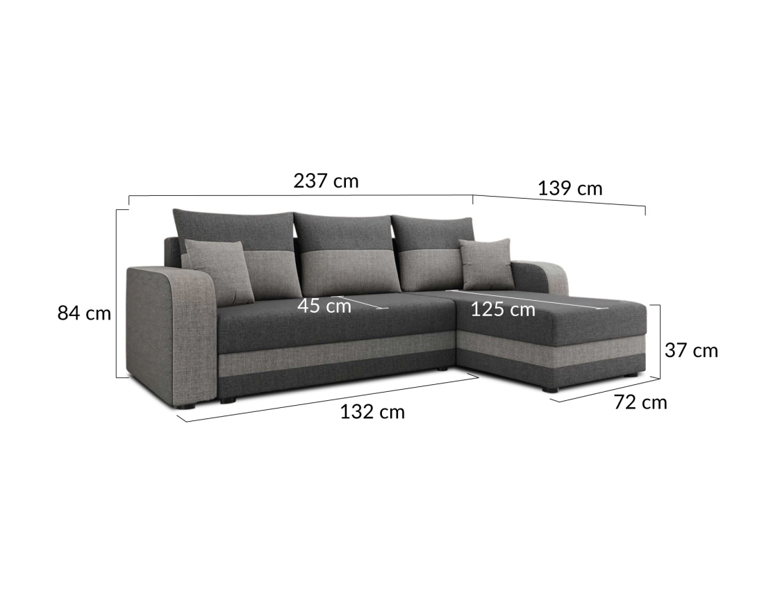 Canapé d'angle réversible 4 places convertible avec coffre en tissu bicolore Harvey