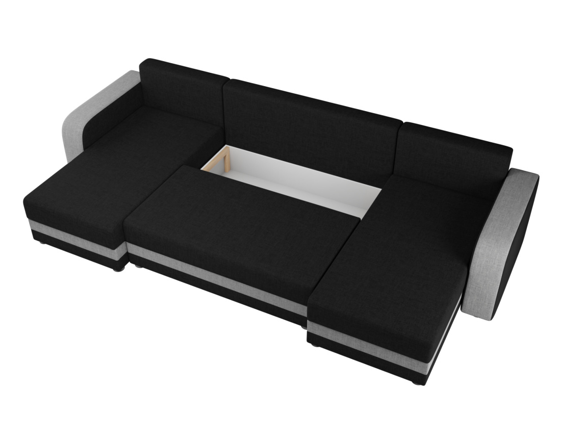 Harvey - canapé panoramique en U 7 places convertible avec coffre en tissu