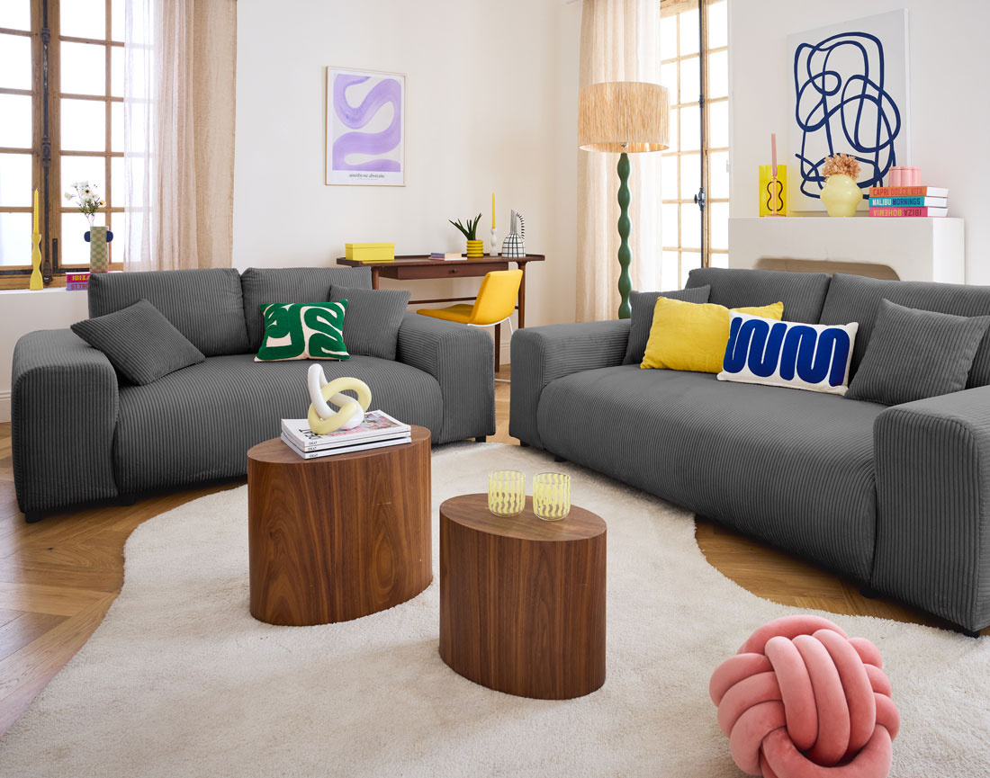 Ensemble de canapés droits Garance 2+3 places velours côtelé - Best Mobilier