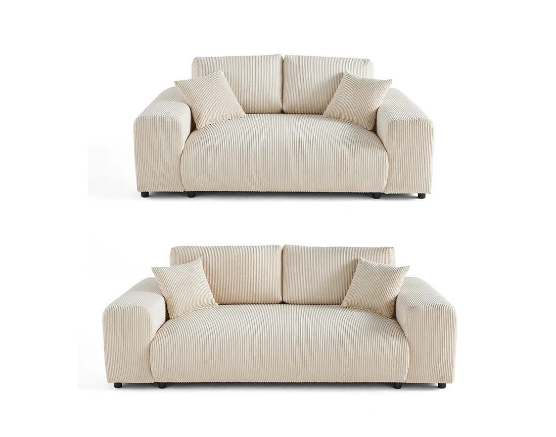 Ensemble de canapés droits Garance 2+3 places velours côtelé - Best Mobilier