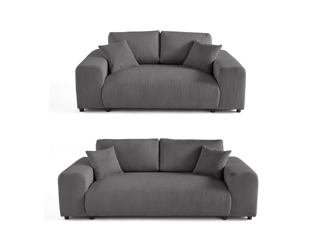 Ensemble de canapés droits Garance 2+3 places velours côtelé - Best Mobilier