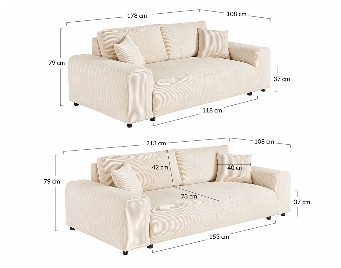 Ensemble de canapés droits Garance 2+3 places velours côtelé - Best Mobilier