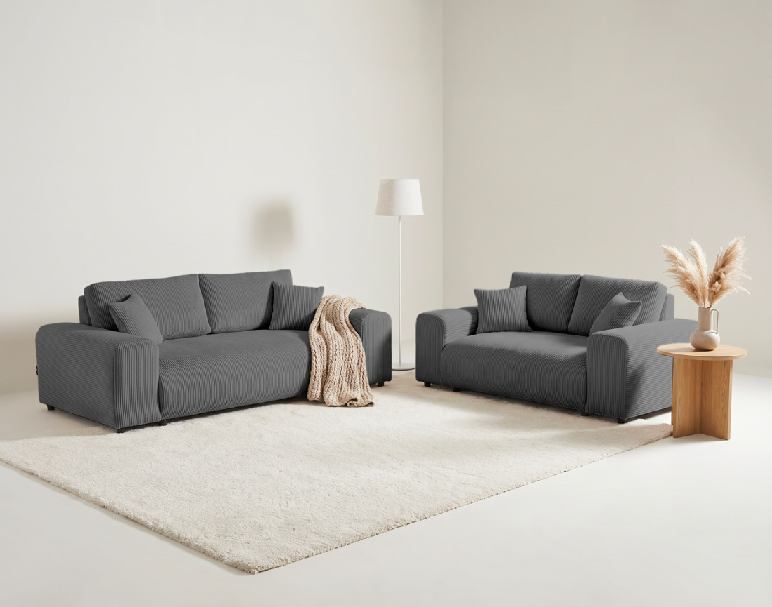 Ensemble de canapés droits Garance 2+3 places velours côtelé - Best Mobilier