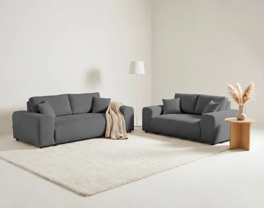 Ensemble de canapés droits Garance 2+3 places velours côtelé - Best Mobilier