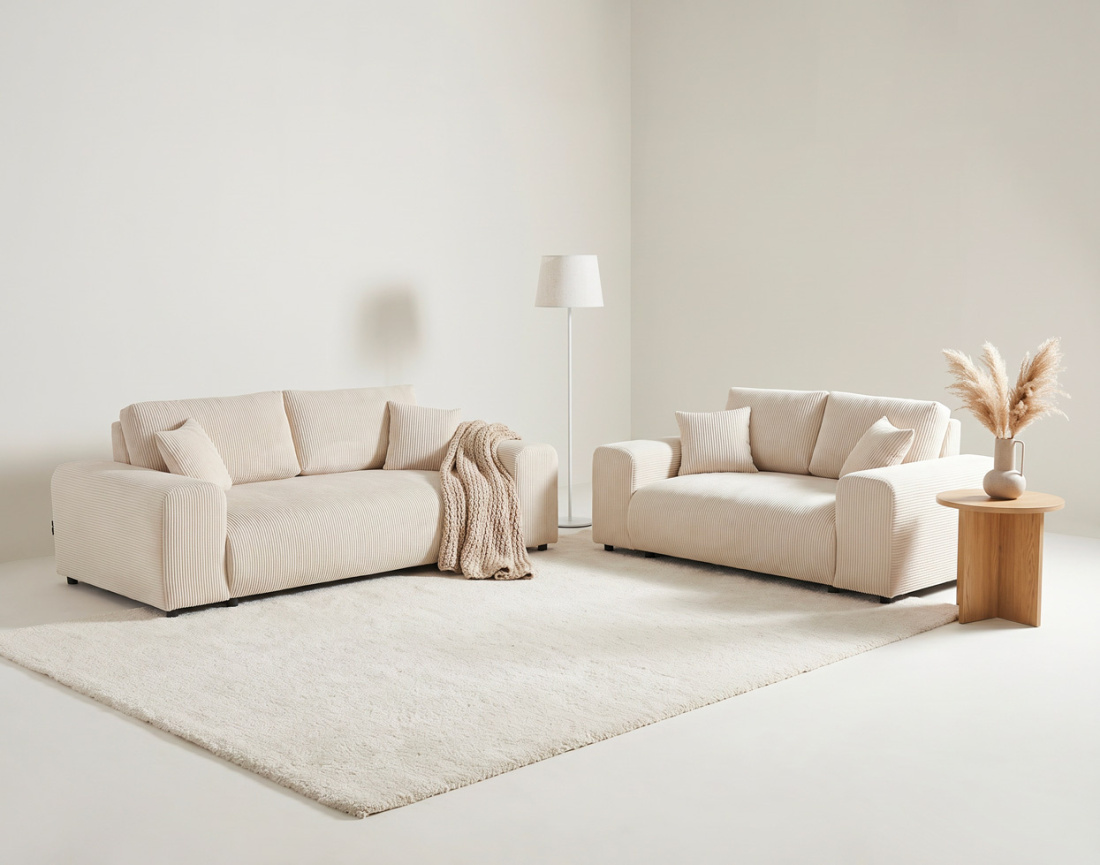 Ensemble de canapés droits Garance 2+3 places velours côtelé - Best Mobilier