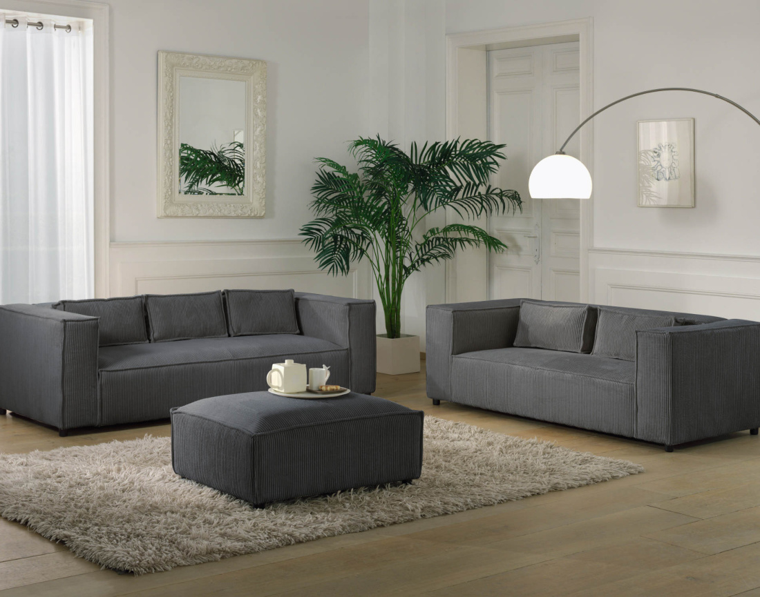 Ensemble de canapés droits Stella 2+3 places velours côtelé - Best Mobilier