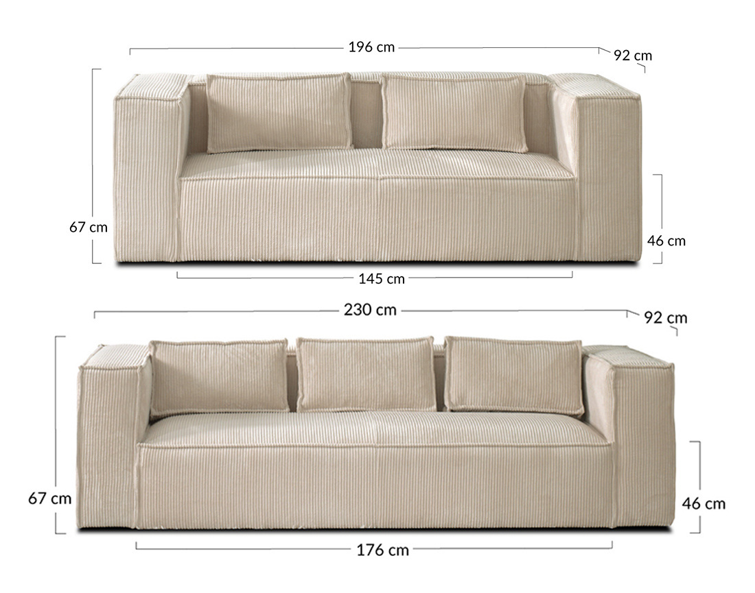 Ensemble de canapés droits Stella 2+3 places velours côtelé - Best Mobilier