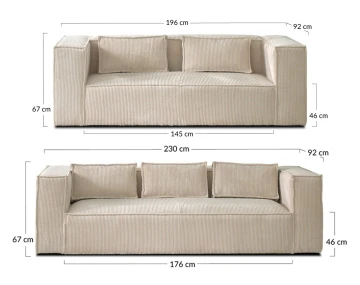 Ensemble de canapés droits Stella 2+3 places velours côtelé - Best Mobilier