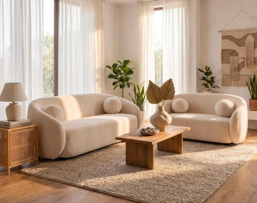 Ensemble de canapés droits Flore 2+3 places tissu bouclette - Best Mobilier
