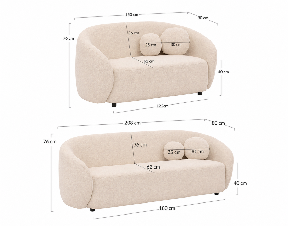 Ensemble de canapés droits Flore 2+3 places tissu bouclette - Best Mobilier