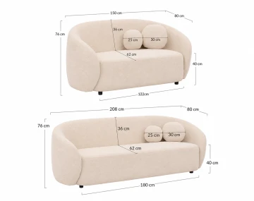 Ensemble de canapés droits Flore 2+3 places tissu bouclette - Best Mobilier