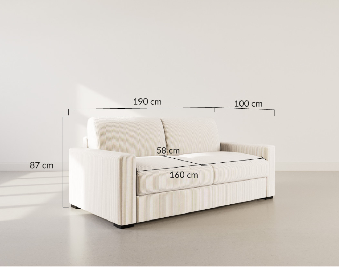Canapé TRISTAN 3 places convertible express couchage quotidien 140 cm matelas 14 cm en velours côtelé | Best Mobilier