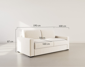 Canapé TRISTAN 3 places convertible express couchage quotidien 140 cm matelas 14 cm en velours côtelé | Best Mobilier
