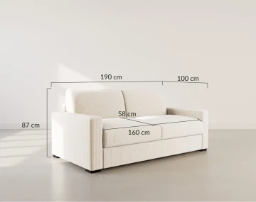Canapé TRISTAN 3 places convertible express couchage quotidien 140 cm matelas 14 cm en velours côtelé | Best Mobilier