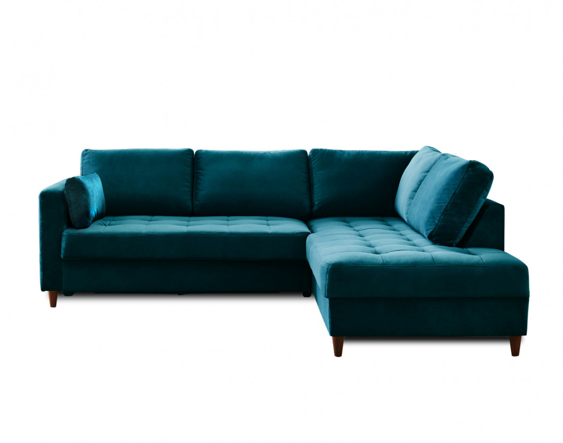Canapé d'angle droit 5 places convertible en velours Anna