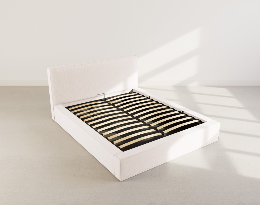 Lit coffre 160x200 cm sommier inclus velours côtelé Topaze
