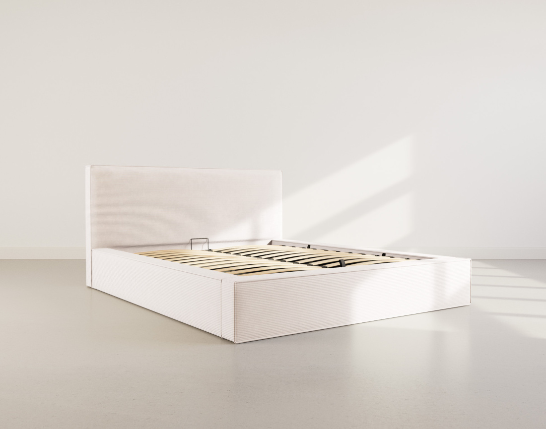 Lit coffre 160x200 cm sommier inclus velours côtelé Topaze