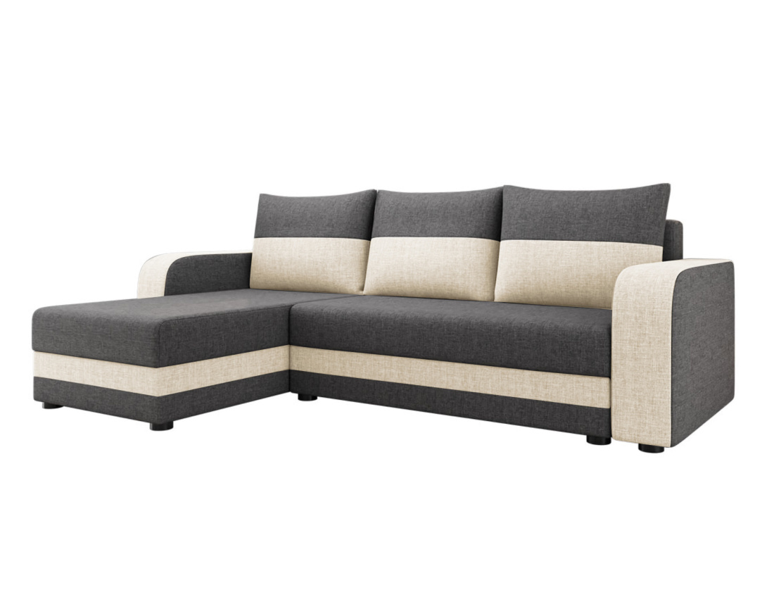 Canapé d'angle réversible 4 places convertible avec coffre en tissu bicolore Harvey