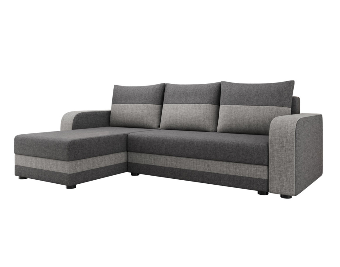 Canapé d'angle réversible 4 places convertible avec coffre en tissu bicolore Harvey