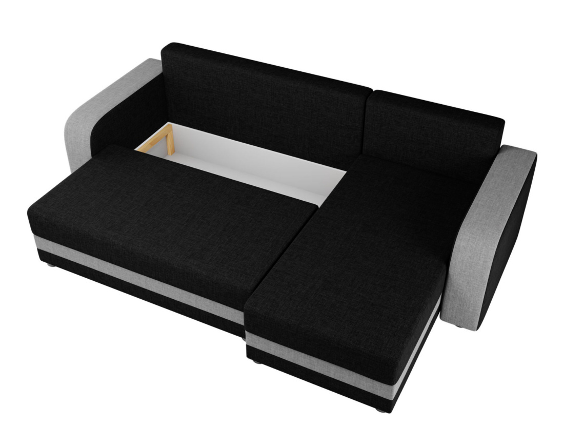 Canapé d'angle réversible 4 places convertible avec coffre en tissu bicolore Harvey
