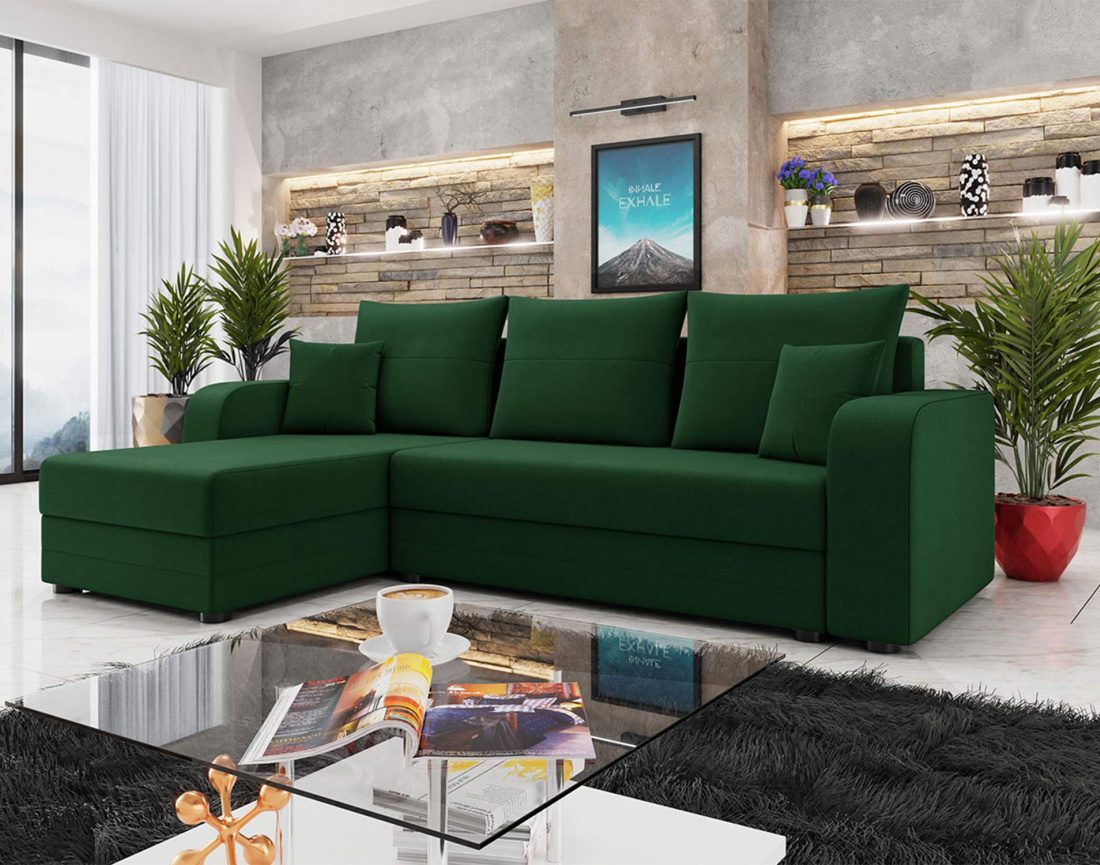 Harvey - canapé d'angle 4 places réversible convertible avec coffre en velours - style contemporain