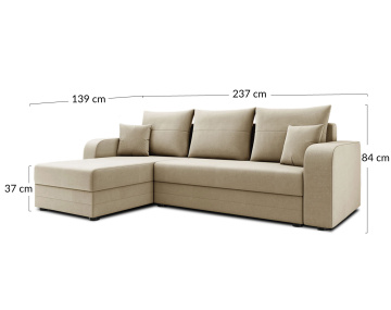 Harvey - canapé d'angle 4 places réversible convertible avec coffre en velours - style contemporain