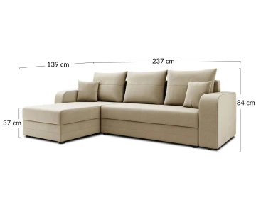 Harvey - canapé d'angle 4 places réversible convertible avec coffre en velours - style contemporain