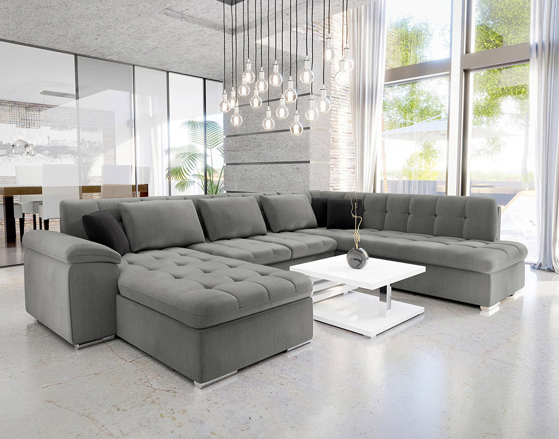Chuck – canapé panoramique d'angle droit convertible avec coffre au style contemporain