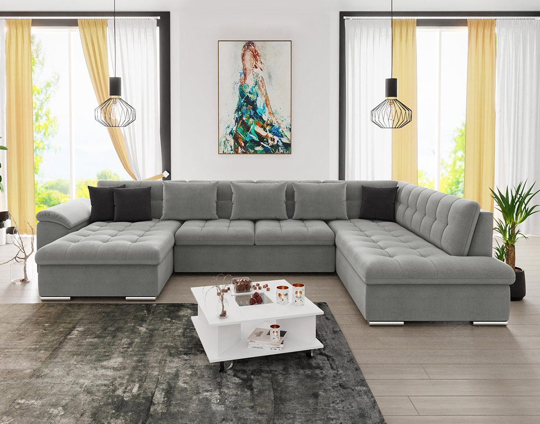 Chuck – canapé panoramique d'angle droit convertible avec coffre au style contemporain