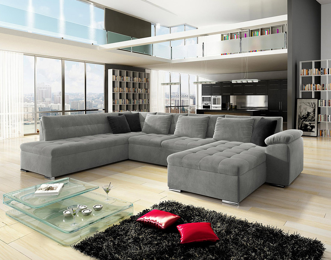 Chuck – canapé panoramique d'angle gauche convertible avec coffre au style contemporain