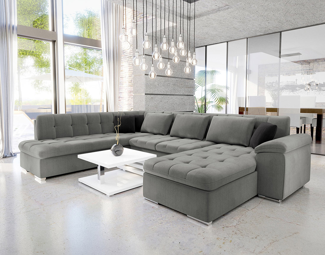 Chuck – canapé panoramique d'angle gauche convertible avec coffre au style contemporain