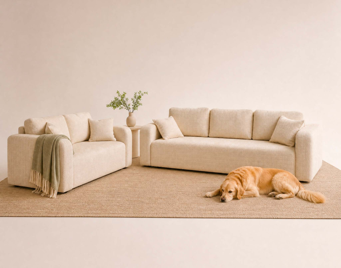 Ensemble de canapés droits Miro 2+3 places velours texturé - Best Mobilier