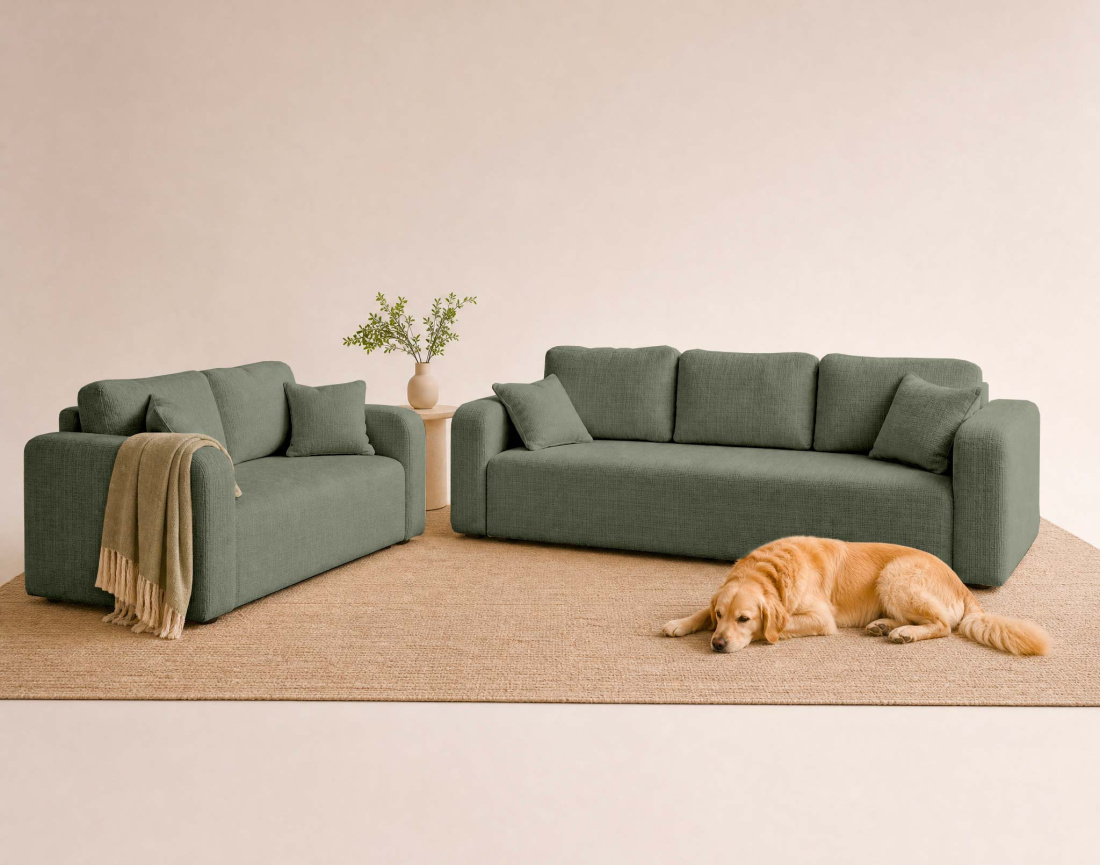 Ensemble de canapés droits Miro 2+3 places velours texturé - Best Mobilier