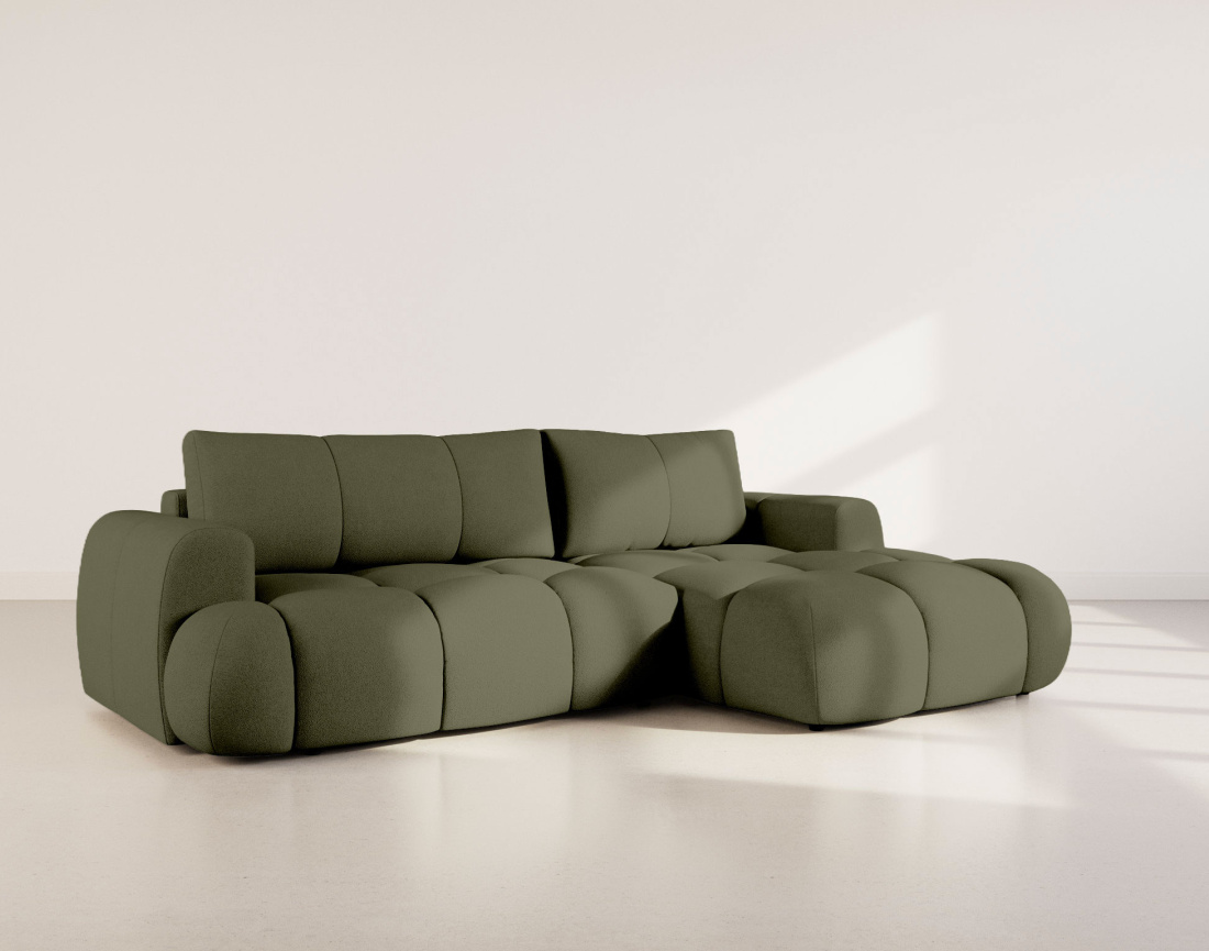 Canapé YULIN d'angle droit 4 places convertible avec coffre en tissu bouclette Yulin - Best Mobilier