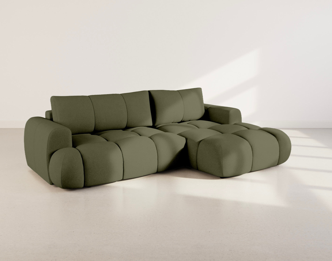 Canapé YULIN d'angle droit 4 places convertible avec coffre en tissu bouclette Yulin - Best Mobilier