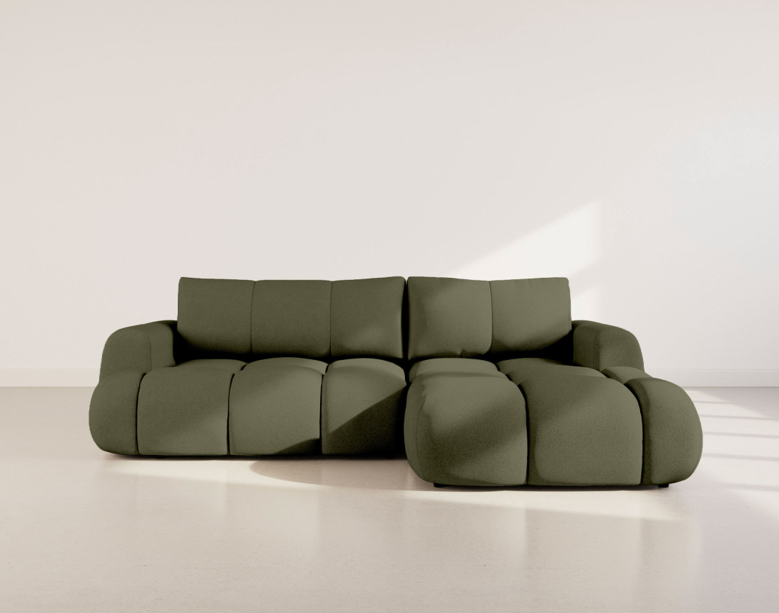 Canapé YULIN d'angle droit 4 places convertible avec coffre en tissu bouclette Yulin - Best Mobilier