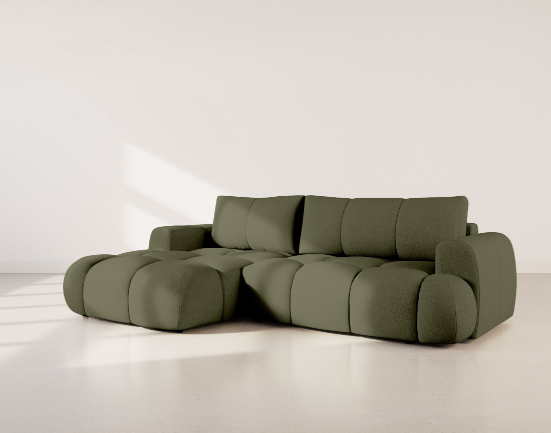 Canapé YULIN d'angle 4 places convertible en tissu bouclette - Best Mobilier