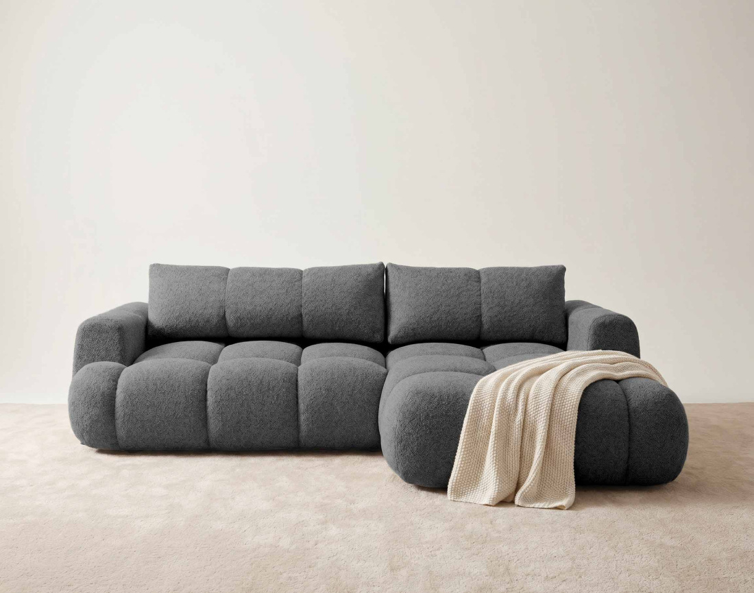 Canapé YULIN d'angle droit 4 places convertible avec coffre en tissu bouclette Yulin - Best Mobilier