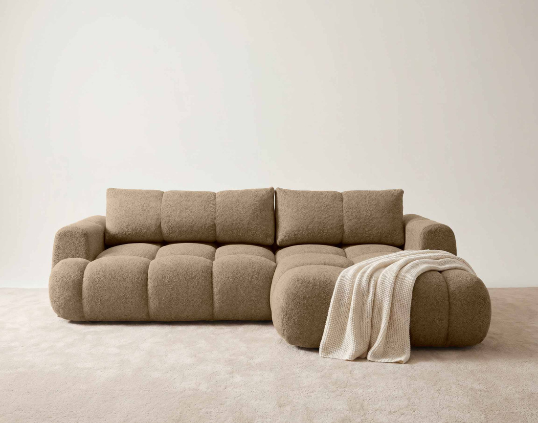 Canapé YULIN d'angle droit 4 places convertible avec coffre en tissu bouclette Yulin - Best Mobilier