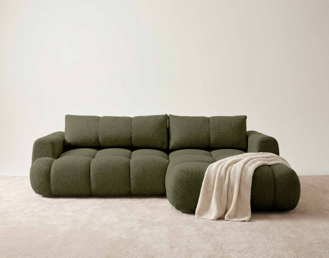 Canapé YULIN d'angle droit 4 places convertible avec coffre en tissu bouclette Yulin - Best Mobilier